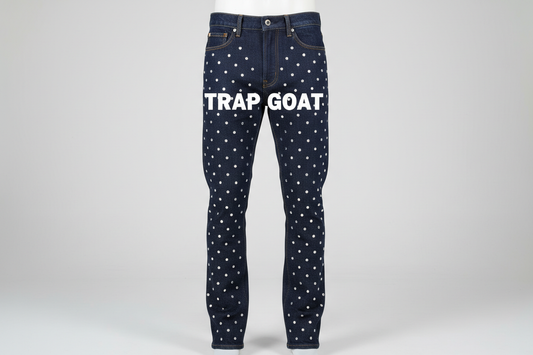 Trap Goat Diamond Jeans with White Text